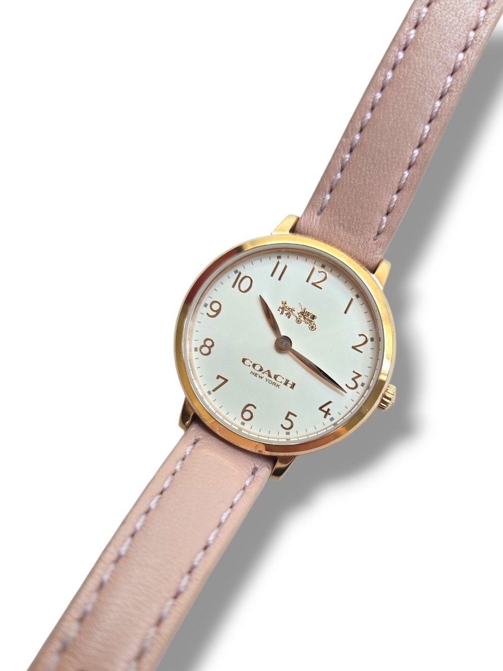 Coach Women's Pink Leather Strap w Rose Gold Metals Round Watch
